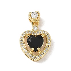 Черный Латунные микро проложить кубического циркония подвески, сердце прелести, без свинца и без кадмия, долговечный, реальный 18 k позолоченный, стойки покрытие, чёрные, 19.5x13.5x6 мм, отверстие : 3x1 мм