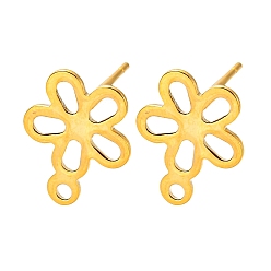 Золотой Форма цветка 201 серьги-гвоздики из нержавеющей стали, с 304 штифтами из нержавеющей стали и горизонтальной петлей, золотые, 14x11.5 мм, отверстие : 1.4 мм, контактный: 0.7 mm.