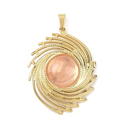 Вишневый Кварц Вишневое из кварцевого стекла подвески, спиральный овальный глаз 304 подвески из нержавеющей стали, золотые, ионное покрытие (ip), 35.5x26.5x5.5 мм, отверстие : 5x3 мм