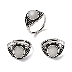 Лунный Камень Кольца из натурального серого лунного камня, с латунной фурнитурой , античное серебро, 15 мм, внутренний диаметр: 17.5~18 мм