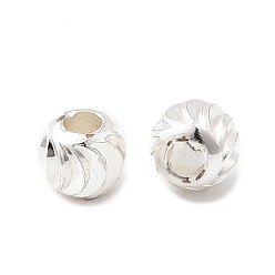 Серебро Рифленые круглые латунные бусины, долговечный, стойки покрытие, без свинца и без кадмия, серебряные, 4x3 мм, отверстие : 1.5 мм