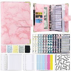 Pink Budget Binder with Zipper Envelopes, Including Imitation Leather A6 Blank Binders, Colorful Budget Sheet, Zippered Bag, Word Letter Sticke, for Budgeting Financial Planning, Pink, 200x130mm