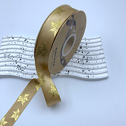 Goldenrod 48 Yards Thanksgiving Day Polyester Satin Ribbons, Gold Stamping Maple Leaf, Goldenrod, 1 inch(25mm), about 48.00 Yards(43.89m)/Roll