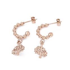 Rose Gold 304 Stainless Steel Ring with Tree of Life Dangle Stud Earrings, Half Hoop Earrings for Women, Rose Gold, 29mm, Pin: 0.8mm