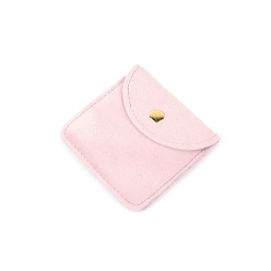Misty Rose Square Velvet Jewelry Pouches, Jewelry Gift Bags with Snap Button, for Ring Necklace Earring Bracelet, Misty Rose, 8x8cm