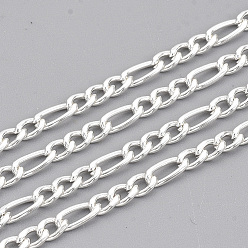 Silver 304 Stainless Steel Figaro Chains, Unwelded, with Spool, Silver Color Plated, 3mm, Link: 6x3x0.8mm and 4x3x0.8mm, about 32.8 Feet(10m)/roll