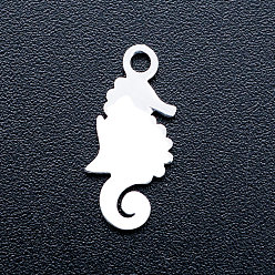 Stainless Steel Color 201 Stainless Steel Pendants, Stamping Blank Tag Charms, Sea Horse, Stainless Steel Color, 15x6.5x1mm, Hole: 1.5mm