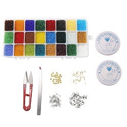 Mixed Color DIY Stretch Jewelry Sets Kits, include Glass Seed Beads, Stainless Steel Needles & Scissors & Beading Tweezers & Lobster Claw Clasps, Alloy & Iron Spacer Beads, Mixed Color