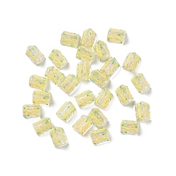 Yellow Transparent Glass Beads, with Enamel, Triangle with Wave Pattern, Yellow, 9.5x12x9mm, Hole: 1.2mm