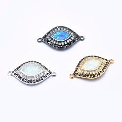 Mixed Color Brass Micro Pave Cubic Zirconia Links, with Synthetic Opal, Eye, Mixed Color, 21x12x2.5mm, Hole: 1mm