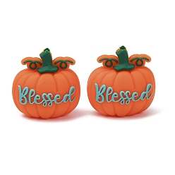 Orange Halloween Food Grade Eco-Friendly Silicone Focal Beads, Blessed Pumpkin, Orange, 26x26x17mm, Hole: 2.5mm