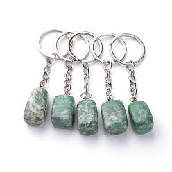 Jade Natural Jade Keychain, with Iron Findings, Platinum, 85~94mm