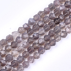 Rosy Brown Natural Agate Beads Strands, Dyed, Faceted, Star Cut Round Beads, Rosy Brown, 9~10x9~10x9~10mm, Hole: 1mm, about 37pcs/strand, 14.5 inch