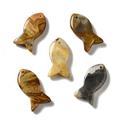 Crazy Agate Natural Crazy Agate Pendants, Fish Charms, 39x20x7~7.5mm, Hole: 2.3mm