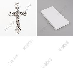 Antique Silver 100Pcs Tibetan Style Alloy Pendants, Crucifix Cross Charms, Cadmium Free & Lead Free, For Easter, Antique Silver, 32x18x2mm, Hole: 1.5mm