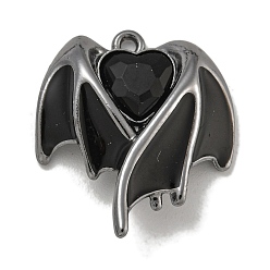 Черный Стойки обшивки сплава эмали подвески, со стразами, без кадмия, без никеля и без свинца, крыло и сердце, металлический черный , чёрные, 20.5x17.5x5.5 мм, отверстие : 1.2 мм