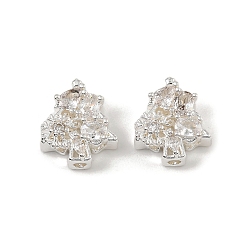 Прозрачный Латунные микро проложить кубического циркония бусы, Рождественские елки, прозрачные, 13.5x11.5x5.5 мм, отверстие : 1.6 мм