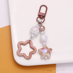 Rosy Brown Gradient Star Acrylic Pendant Decorations, with Alloy Clasps, for Woman Handbag Car Key Backpack Pendants, Rosy Brown, Pendant: 6~6.2cm