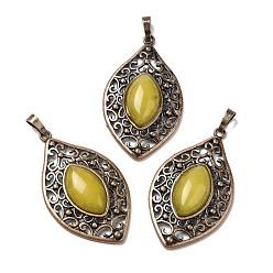 Белый Нефрит Крашеные натуральный белый нефрит подвески, латунные подвески в виде конского глаза, Красная медь, без свинца и без кадмия, шампанское желтый, 48x28x7.5 мм, отверстие : 8x5 мм