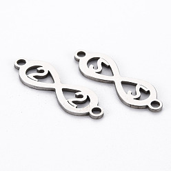 Stainless Steel Color Tarnish Resistant 201 Stainless Steel Links Connectors, Cut, Infinity with Number 2, Stainless Steel Color, 7.5x23.5x1mm, Hole: 1.8mm