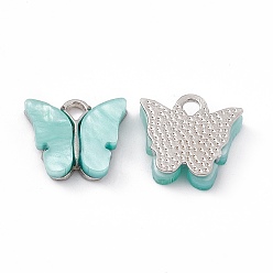 Aquamarine Acrylic Charms, with Platinum Tone Alloy Finding, Butterfly Charm, Aquamarine, 13x14x3mm, Hole: 2mm