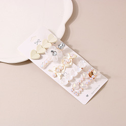 A style - milk white color series Cute Pearl Hair Clip Set with Rhinestone Side Clip - Girl's Hair Accessories