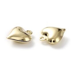 Real 24K Gold Plated Brass Charms, Heart, Real 24K Gold Plated, 13x11.5x3.5mm, Hole: 1.2mm