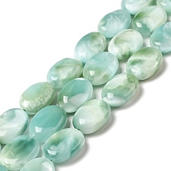 Natural Glass Natural Glass Beads Strands, Grade AB+, Egg, Aqua Blue, 18x13~13.5x5~7.5mm, Hole: 1mm, about 22pcs/strand, 15.5~15.7''(39.37~39.88cm)
