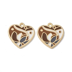 Коричневый Стойки обшивки сплава эмали подвески, без кадмия, без никеля и без свинца, шарма сердца, кофе, 25x25x2 мм, отверстие : 2 мм