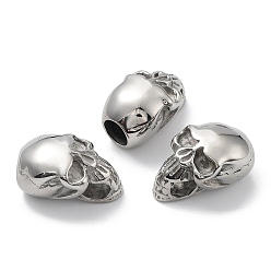 Нержавеющая Сталь Цвет Устойчивы к потускнению 304 наконечники шнура из нержавеющей стали, для изготовления кожаных браслетов, череп, цвет нержавеющей стали, 25x14.5x13.5 мм, отверстие рта: 5x7 мм, внутренний диаметр: 7 мм