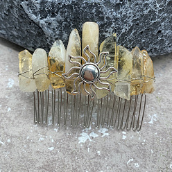 Citrine Sun Wire Wrapped Natural Citrine Hair Combs, with Iron Combs, Hair Accessories for Women Girls, 100x100mm
