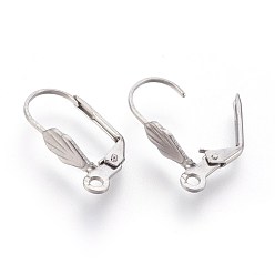 Stainless Steel Color 304 Stainless Steel Leverback Earrings Findings, with Loop, Stainless Steel Color, 18x11x4.5mm, Hole: 1.6mm, Pin: 0.5x0.8mm
