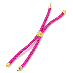 Fuchsia Nylon Cords Bracelet Makings Fit for Connector Charms, with Golden Brass Tree Slider Beads, Long-Lasting Plated, Fuchsia, 8-5/8 inch(22cm), Hole: 1.9mm