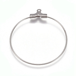 Stainless Steel Color 304 Stainless Steel Wire Pendants, Hoop Earring Findings, Ring, Stainless Steel Color, 22 Gauge, 35.5x31x0.6mm, Hole: 1mm