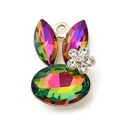 Разноцветный Подвески из сплава и страза, кролик, стойки покрытие, золотые, красочный, 27x19x9 мм, отверстие : 2.8 мм