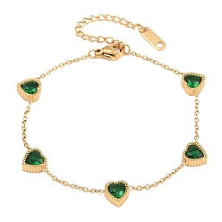 Сердце 304 из нержавеющей стали горный хрусталь браслеты ссылка, браслеты-цепочки для женщин, сердце, 6.81 дюйм (17.3 см)