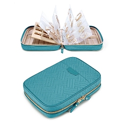 Turquoise Rectangle Velvet Jewelry Box, Travel Portable Jewelry Case, Zipper Storage Boxes, for Necklaces, Rings, Earrings and Pendants, Turquoise, 17x24.3x5cm