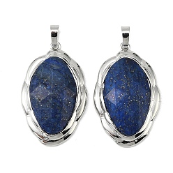 Ляпис-Лазурь Граненые подвески из натурального лазурита, латунные овальные подвески в оправе, платина, стойки покрытие, 41x26x7 мм, отверстие : 5x8 мм