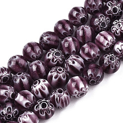 Purple Round Millefiori Glass Beads Strands, Purple, 6mm, Hole: 1mm, about 67pcs/strand, 14.7 inch