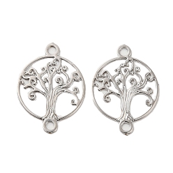 Platinum Rack Plating Brass Connector Charms, Etched Metal Embellishments, Long-Lasting Plated, Tree of Life Links, Platinum, 14.5x10.5x0.3mm, Hole: 1.2mm
