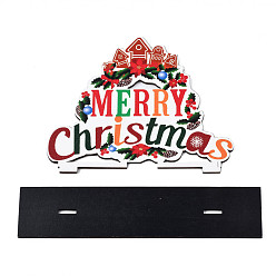 Mixed Color Wood Tabletop Display Decorations, Xmas Table Centerpiece Sign, Christmas Theme, Word Merry Christmas with Holly Leaf, Mixed Color, Finished: 200x45x128mm
