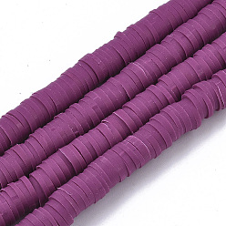 Purple Handmade Polymer Clay Beads Strands, for DIY Jewelry Crafts Supplies, Heishi Beads, Disc/Flat Round, Purple, 6x0.5~1mm, Hole: 1.8mm, about 290~320pcs/strand, 15.75 inch~16.14 inch(40~41cm)