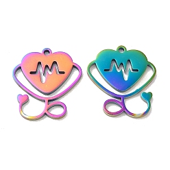 Rainbow Color Ion Plating(IP) 304 Stainless Steel Pendants, Stethoscope Charm, Rainbow Color, 17x16x1mm, Hole: 1.2mm