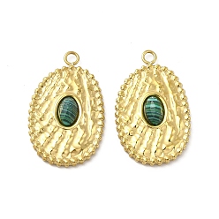 Malachite Natural Malachite Pendants, Faceted Oval Charms, with Vacuum Plating Real 18K Gold Plated 201 Stainless Steel Findings, 23.5x15x3mm, Hole: 1.6mm