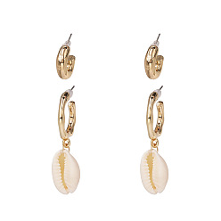 golden Geometric Seashell Earrings - Fashionable Shell Ear Drops for Women