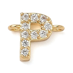 Letter P Подвески-буквы с микропаве из латуни и прозрачными кубическими циркониями, реальный 18 k позолоченный, стойки покрытие, без кадмия и без свинца, долговечный, Письмо P, 8.5~9.5x6.5~12.5x2.5 мм, отверстие : 1.2 мм