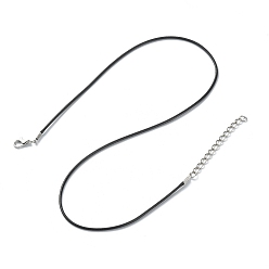 Black PU Leather Cord, with Platinum Tone Iron Extender Chain & Lobster Claw Clasp, for Necklace Making, Black, 18 inch(45.8cm)