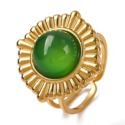 Зеленый агат Круглые перстни из натурального зеленого оникса и агата, золотистый тон 304 манжеты из нержавеющей стали для женщин, 21 мм, внутренний диаметр: регулируемый