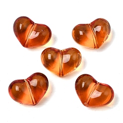 Темно-Оранжевый Прозрачные стеклянные бусины, окрашенная и подогревом, сердце, темно-оранжевый, 15.5x21x11.5 мм, отверстие : 1.5 мм