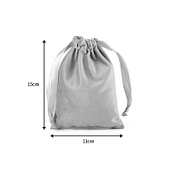 Light Grey Velvet Pouches, Drawstring Bags, Gift Bag, Rectangle, Light Grey, 15x11cm